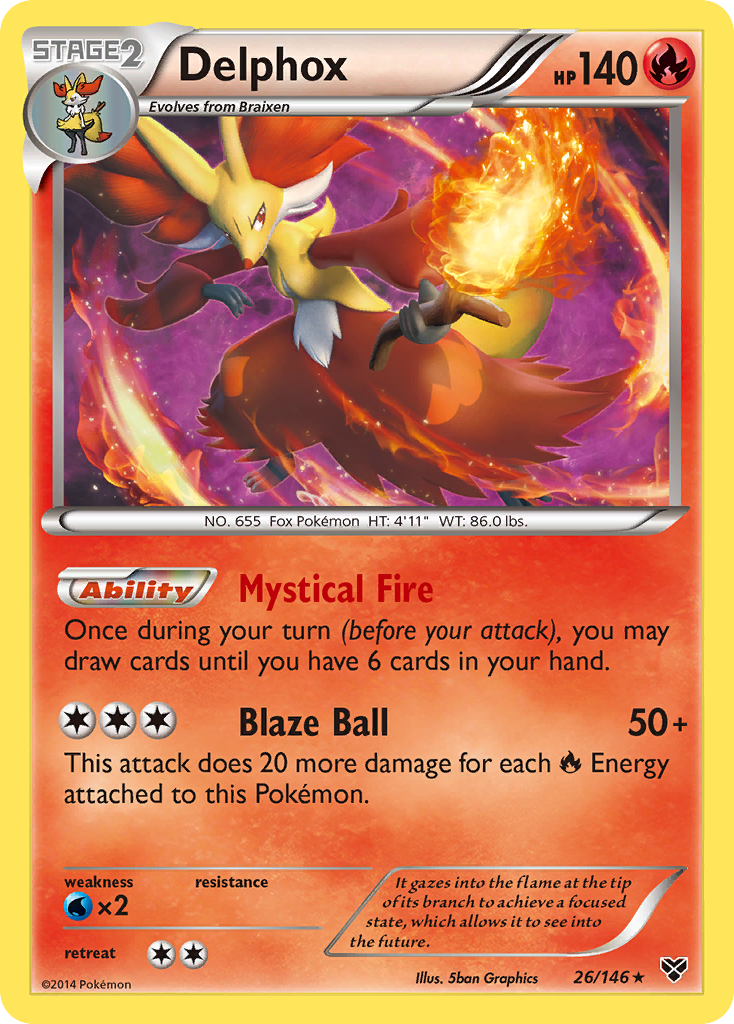 Delphox - XY Base Set 26 (Foil) - Moderately Played