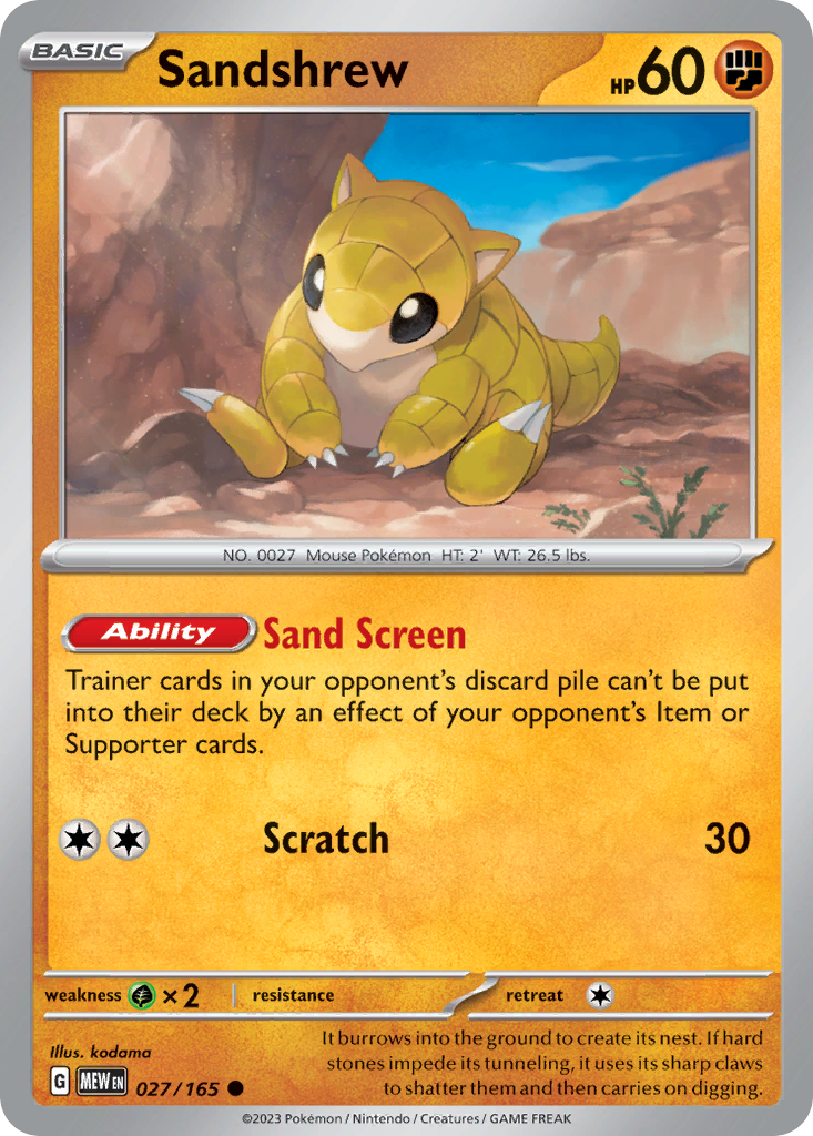 Sandshrew - Scarlet & Violet 151 027/165 - Near Mint