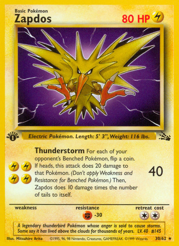 Zapdos - Fossil 30 (First Edition) - Near Mint