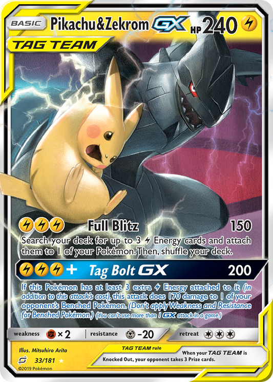 Pikachu & Zekrom GX - Team Up 33 (Foil) - Lightly Played