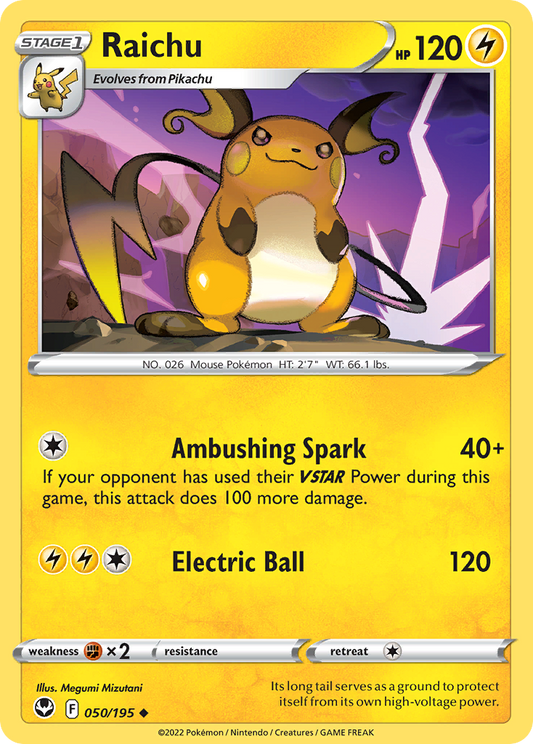 Raichu - Silver Tempest 050/195 (Foil) - Near Mint