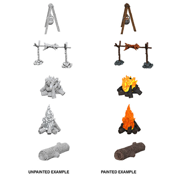 Wizkids Deep Cuts Miniatures: Unpainted Minis - Camp Fire & Sitting Log