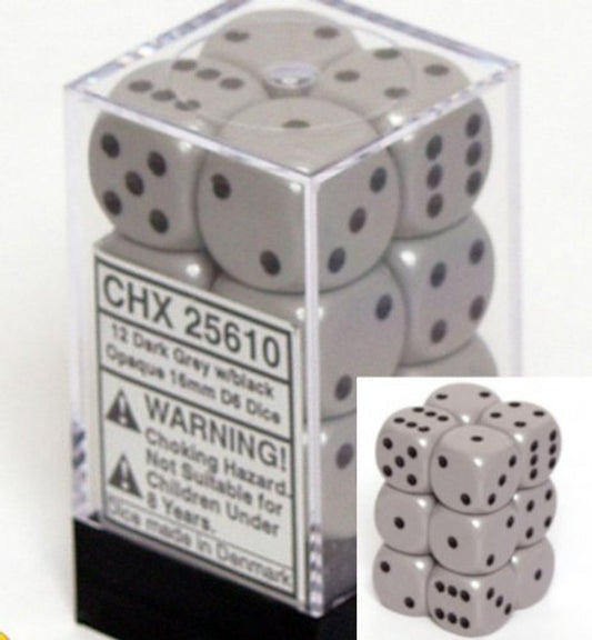 Chessex: Opaque 16Mm D6 Dark Grey/Black