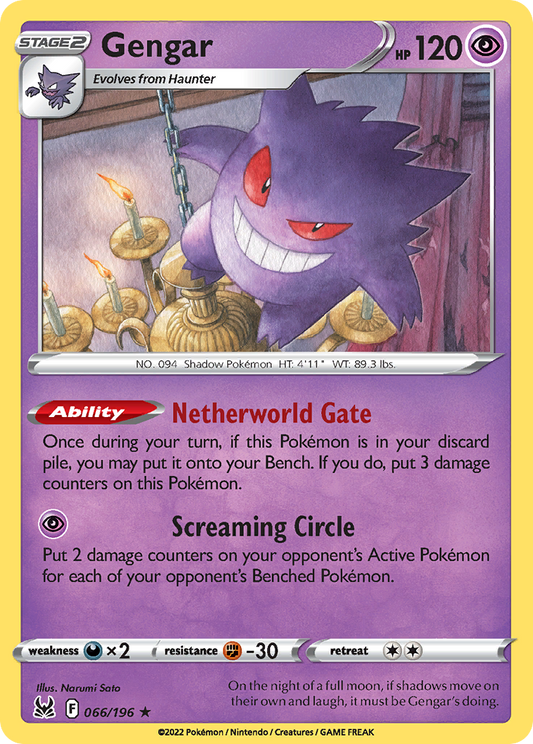Gengar - Lost Origin 066/196  (Foil) - Near Mint - Ungraded