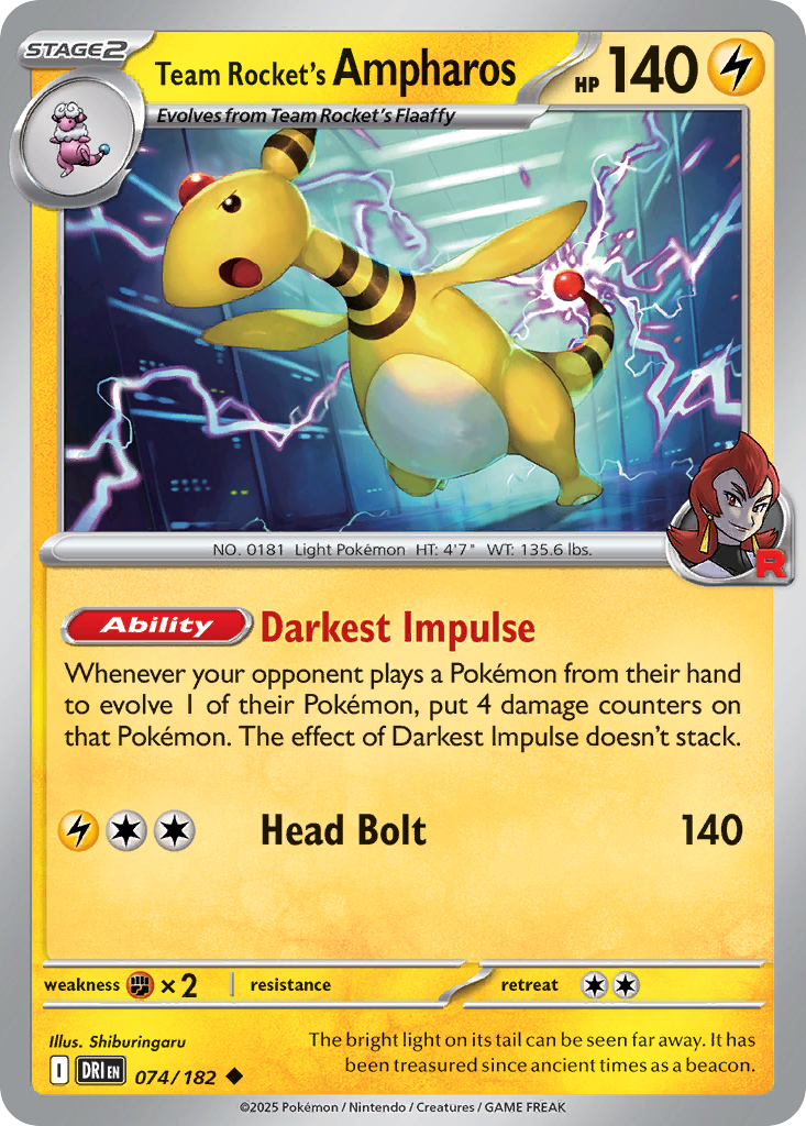 Team Rocket's Ampharos - Destined Rivals 074/182 - Near Mint