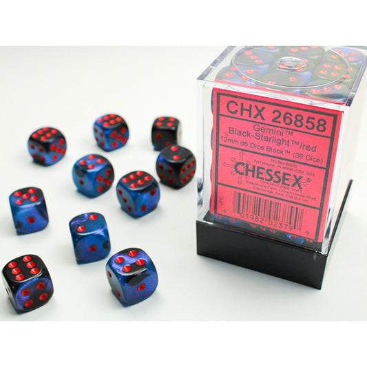 Chessex:  12mm 36 d6 Gemini: Black-Starlight/Red Dice
