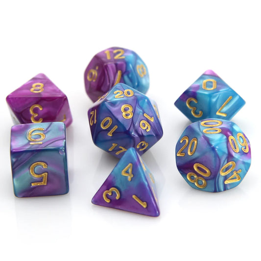 7pc RPG Set - Purple and Turquoise Marble - Die Hard Dice
