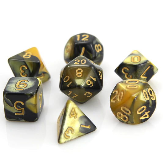 7pc RPG Set - Yellow and Black Marble - Die Hard Dice