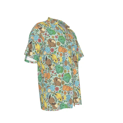 Sleeping Starter Pokemon (Green) Button Shirt