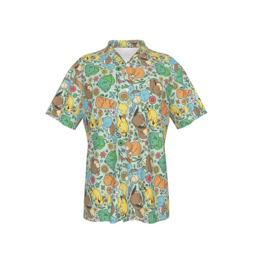 Sleeping Starter Pokemon (Green) Button Shirt