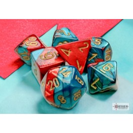 Chessex: Gemini Red-Teal/gold Polyhedral 7-Dice Set