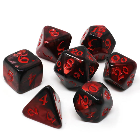 7pc RPG Set - Elessia Kybr - Inquisitor with Red - Die Hard Dice