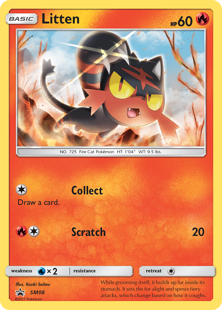 Litten - Sun & Moon Promo SM08 (Foil) - Heavily Played
