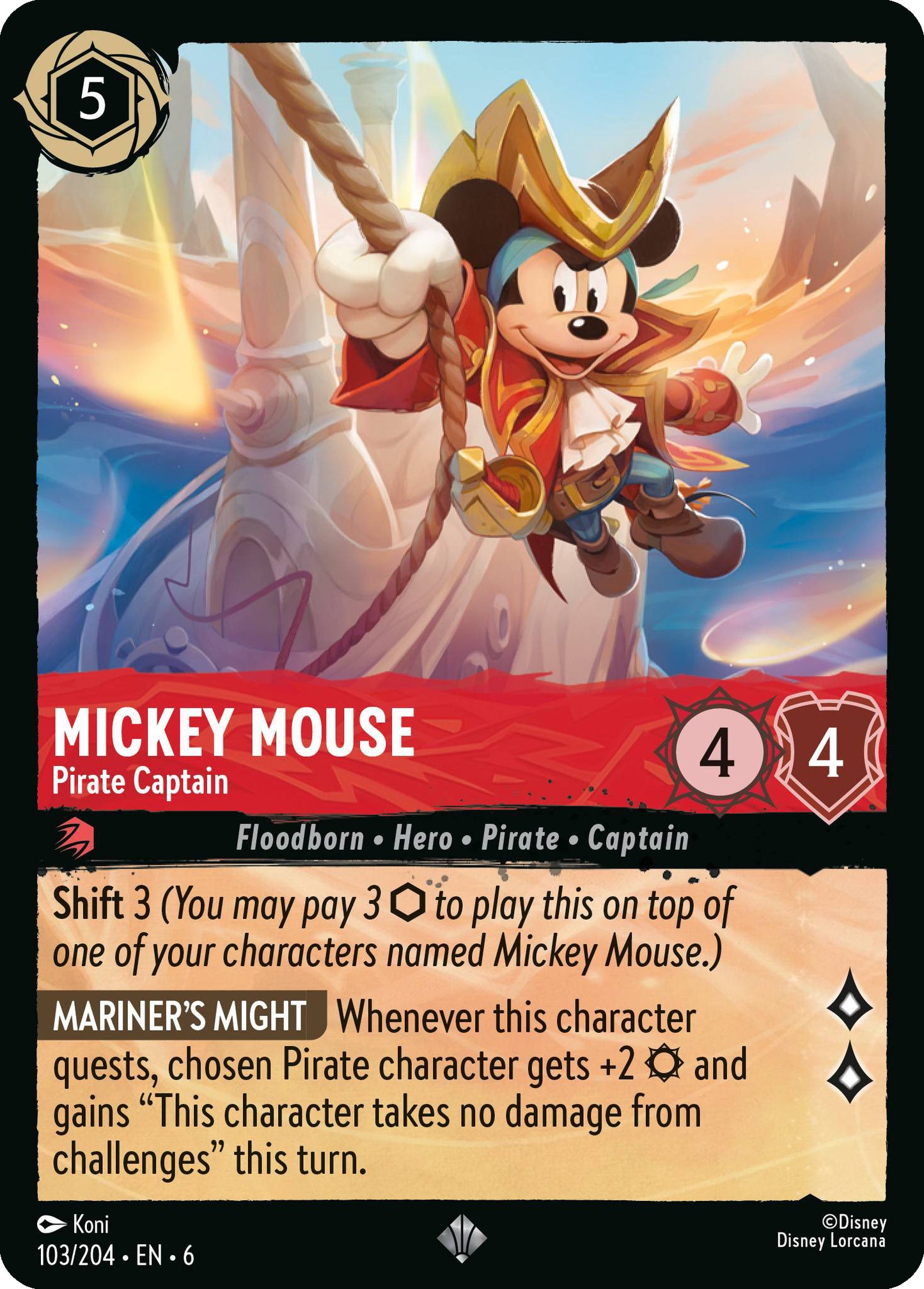 Mickey Mouse - Pirate Captain - Azurite Sea 103/204  (Foil) - Near Mint - Ungraded