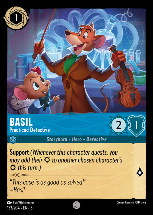 Basil - Practiced Detective - Shimmering Skies 153/204  (Foil) - Near Mint - Ungraded