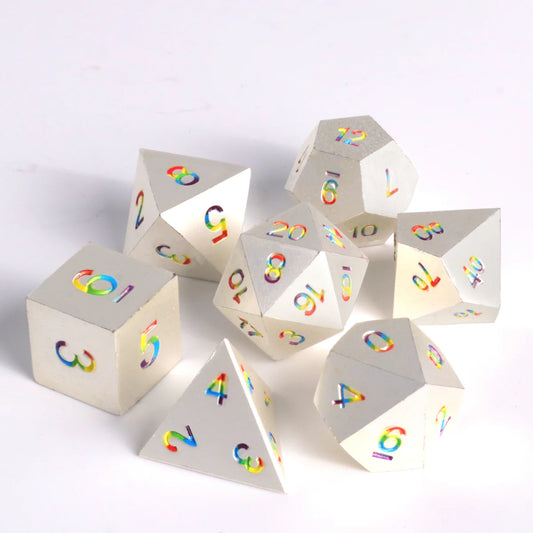 Bright Rainbow Metal Polyhedral 7 die set - Die Hard Dice