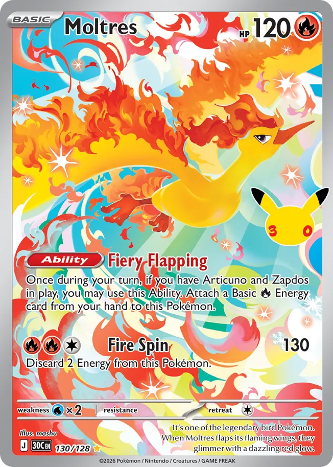 Moltres - 30th Celebration 130/128 (Foil) - Near Mint