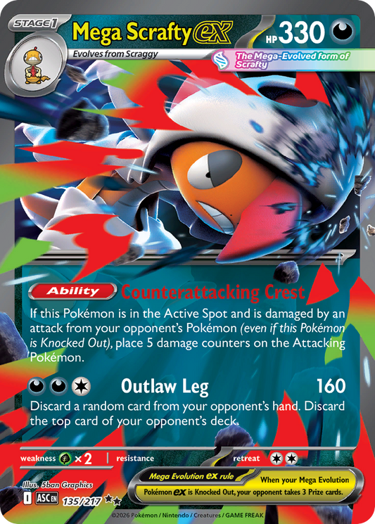 Mega Scrafty ex - Ascended Heroes 135/217 (Foil) - Near Mint